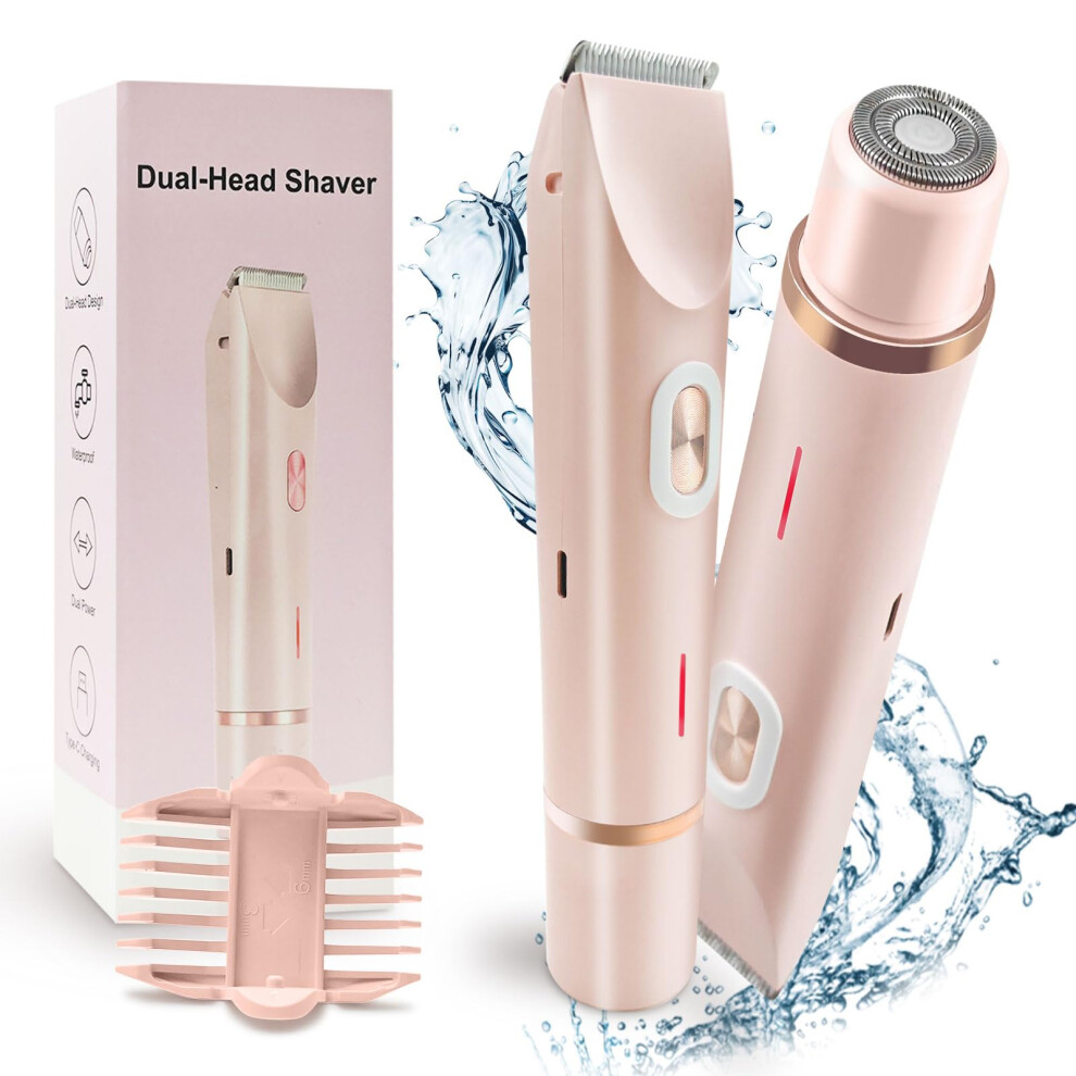 Pink Waterproof Dual Head Bikini Trimmer And Electric Shaver For Women, Gentle Razor For Body Hair