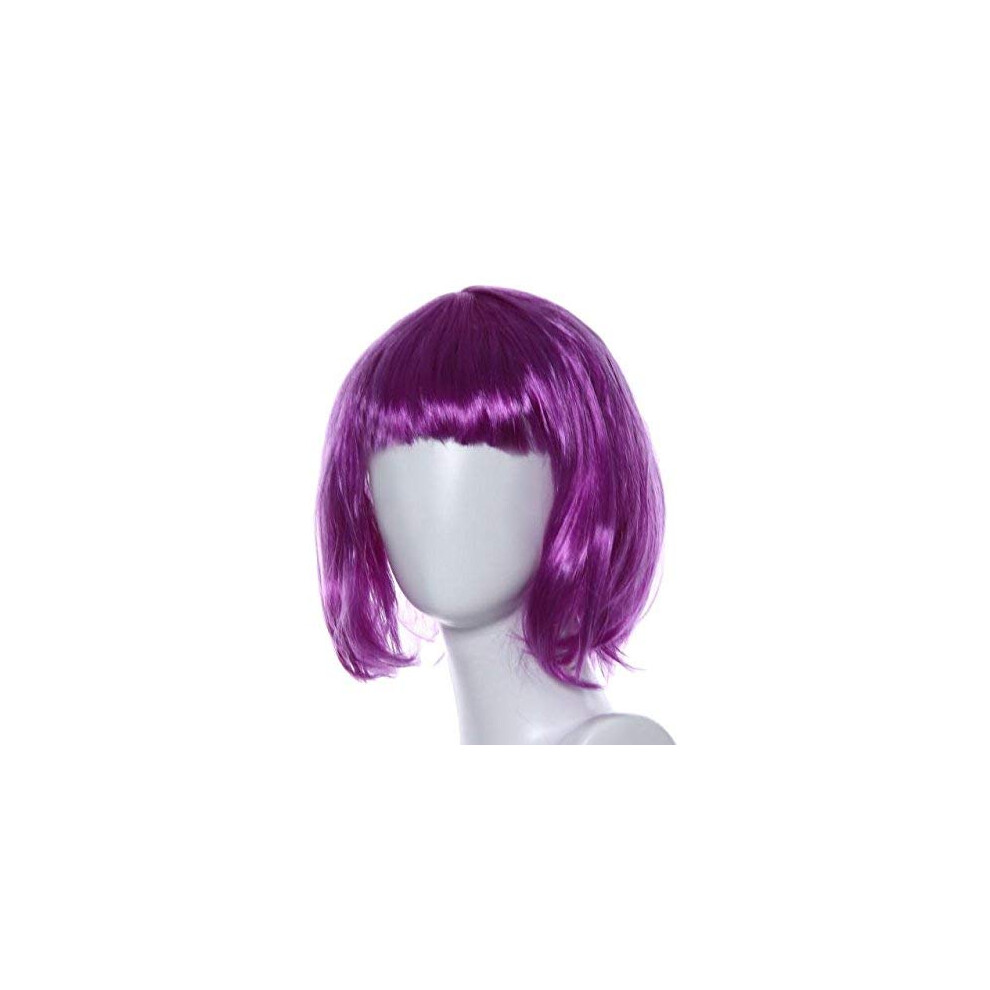 Unisex Purple Short Bob Cosplay Wig With Bangs Synthetic Hair For Women Adjustable Fit And Natural Look