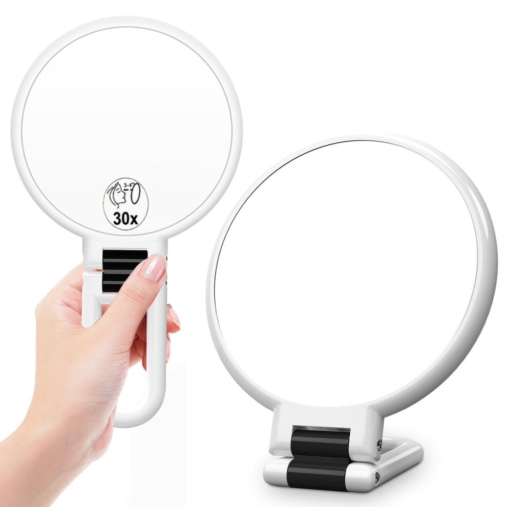 30X Magnifying Makeup Mirror with 1X Side, Double Sided Handheld Design, 360 Rotating Compact