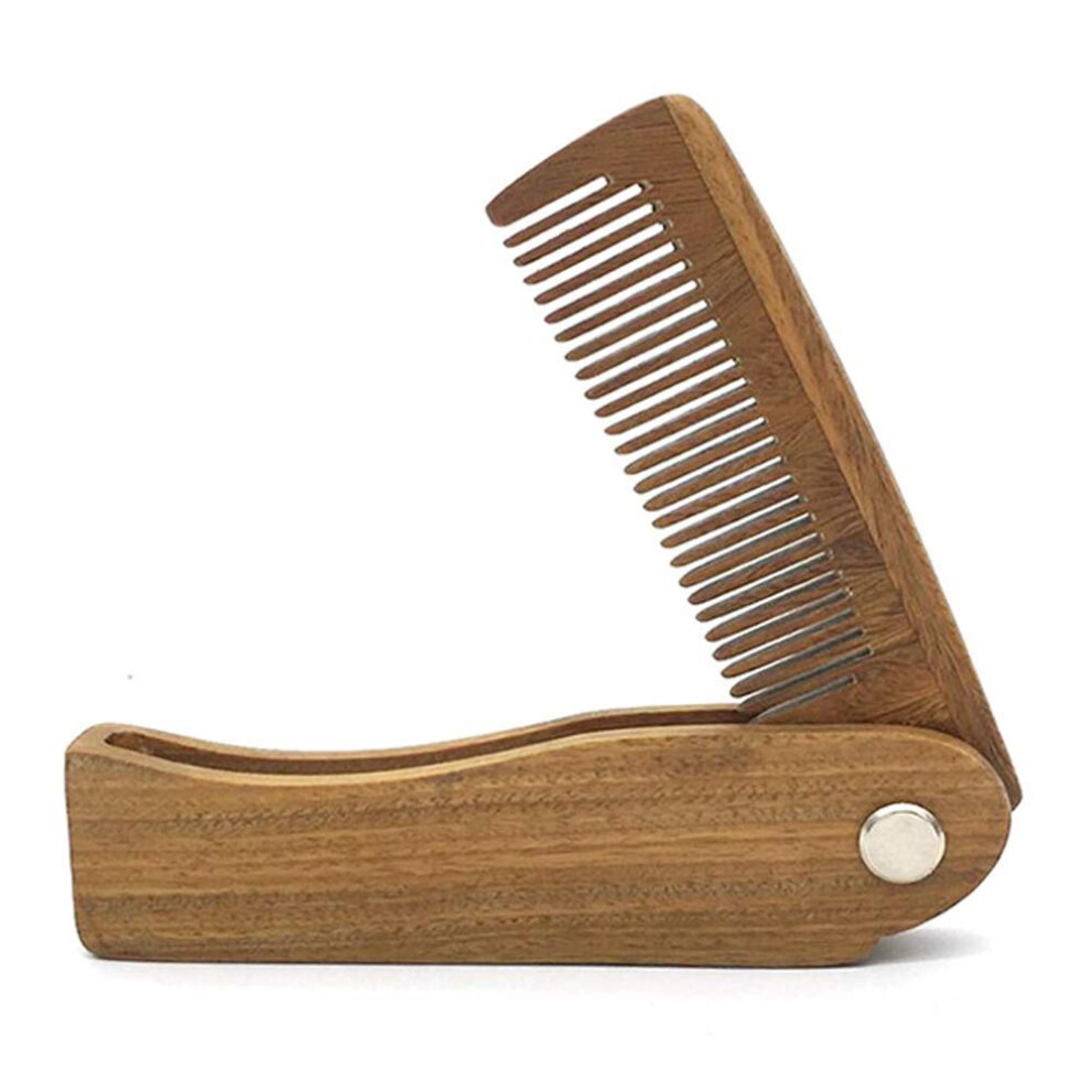 Unisex Green Beard Comb Sandalwood Foldable Wooden Antistatic Pocket Size For Hair And Mustache