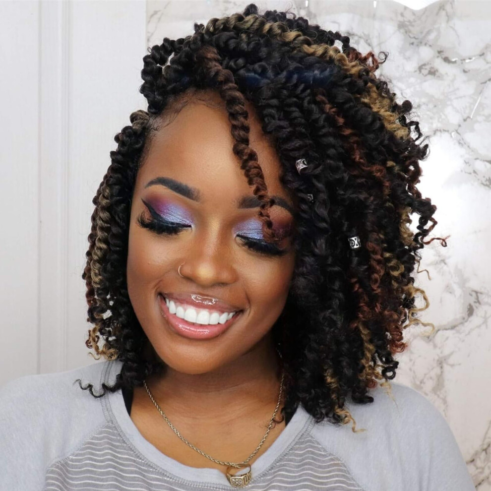 Unisex Passion Twist Hair 10 Inch 8 Pack Prelooped Crochet Braids Synthetic Extensions 1B Natural Pattern