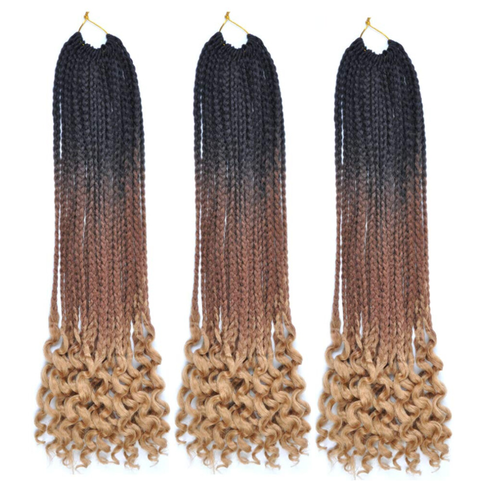 Unisex Black,Brown Prestretched Crochet Braiding Hair With Curly Ends 22 Inch Synthetic Extensions Black To Brown Ombre