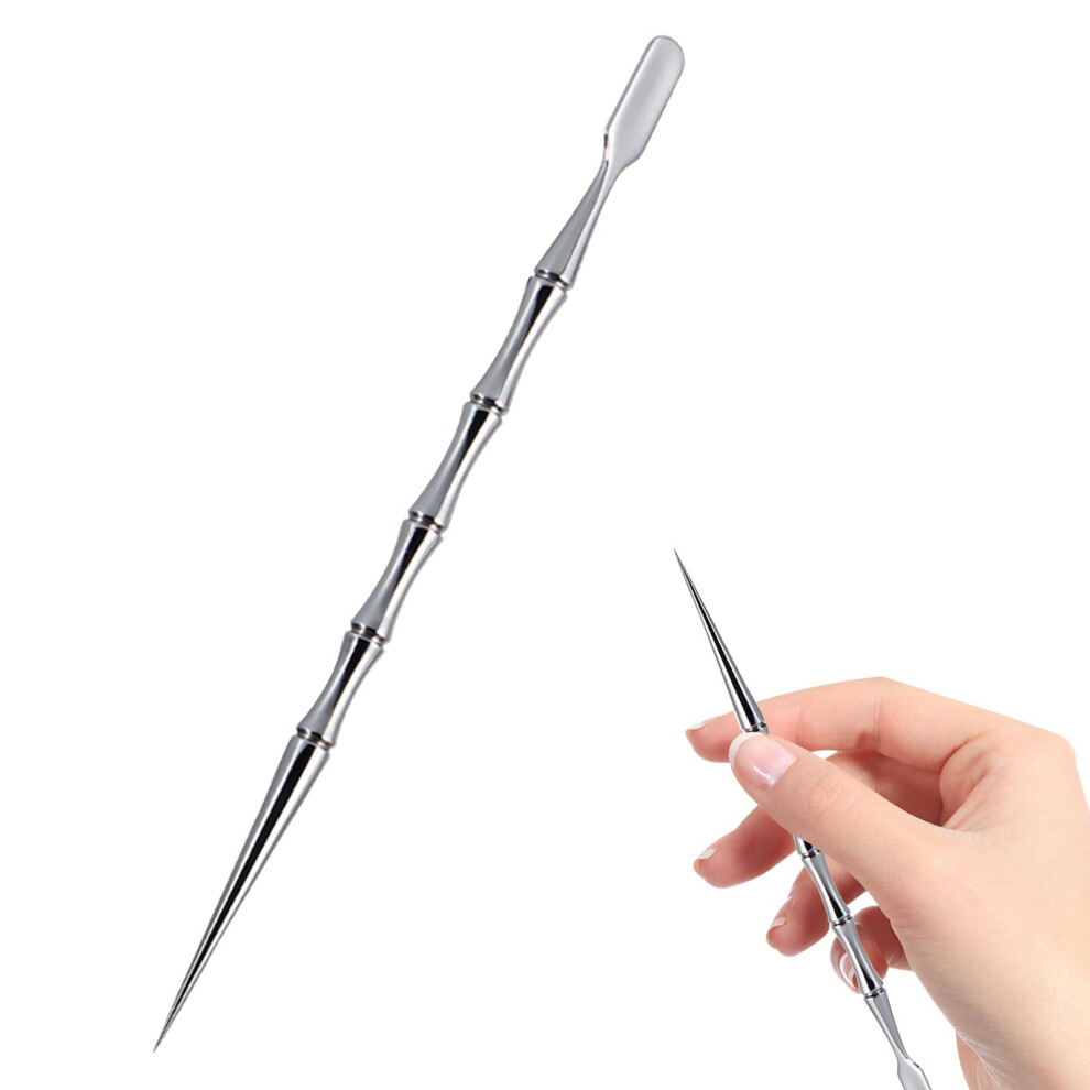 2in1 Blackhead Remover Tool and Acne Extractor with Scraper, Ergonomic Handle, Silver