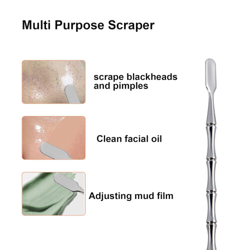 2in1 Blackhead Remover Tool and Acne Extractor with Scraper, Ergonomic Handle, Silver 1