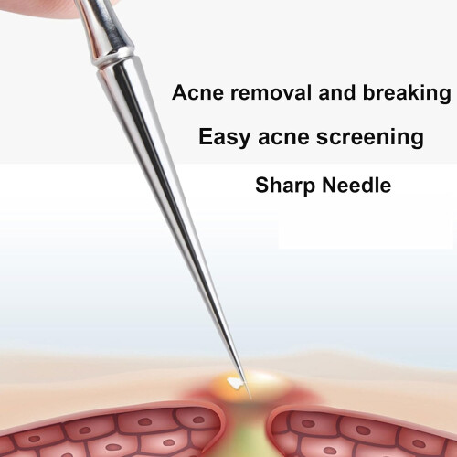 2in1 Blackhead Remover Tool and Acne Extractor with Scraper, Ergonomic Handle, Silver 2