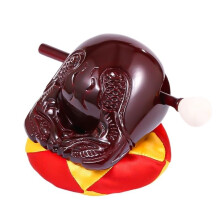 8 Inch Teakwood Wooden Fish Drum Buddhist Temple Block Hand Carved Dark Red with Mat and Stick