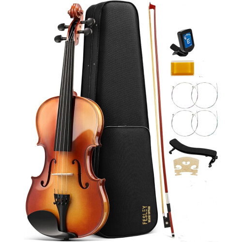 Full Size Violin for Beginners Set with Bow and Case, Complete Starter Kit with Rosin and Extra Strings