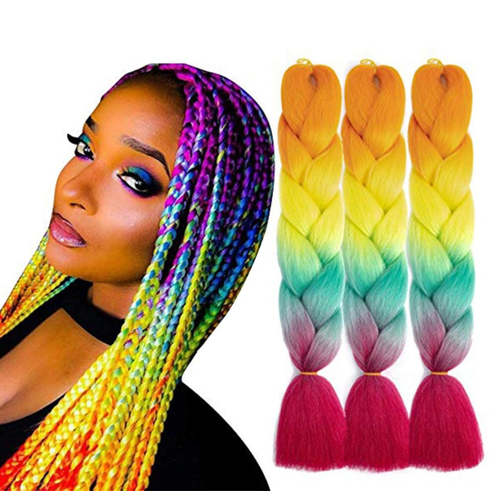 Braiding Hair Extensions 24 Inch Ombre Orange Synthetic Kinky Straight Crochet Tangle Resistant