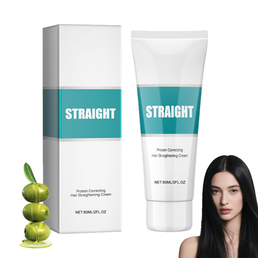Hair Straightening Cream with Silk and Keratin, Heat Frizz Control Treatment for Curly Hair