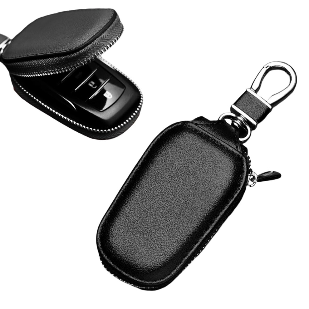 Car Key Case Leather Key Fob Holder With Zipper And Key Ring Scratchresistant Black 9113335671621