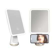 Lighted Makeup Mirror with 3Level Dimmable LED, Rechargeable 360 Rotating Vanity Mirror White