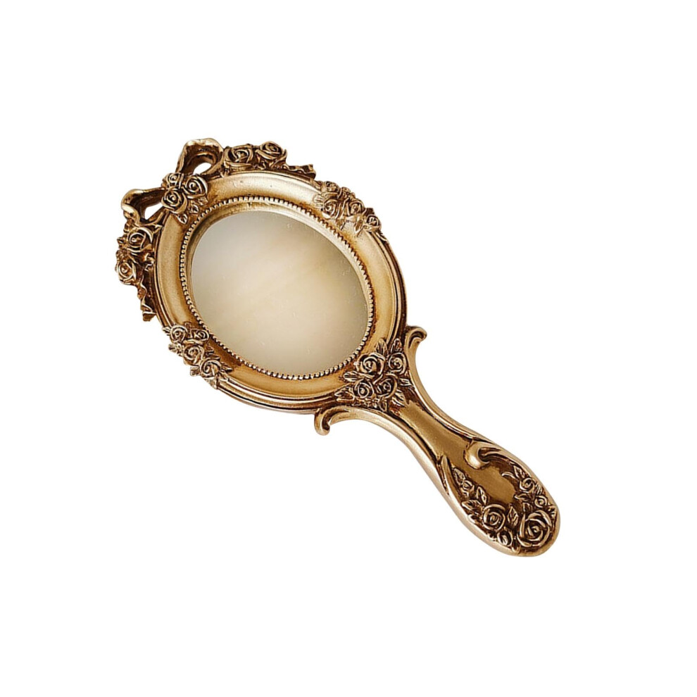 Vintage Oval Handheld Mirror with Handle, Elegant Antique Style Princess Makeup Mirror for Travel