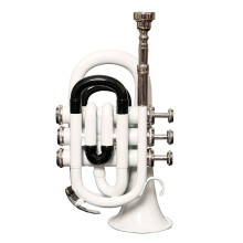 Pocket Trumpet Bb for Beginners Compact Brass Instrument with Smooth Valves and Carry Case White Black