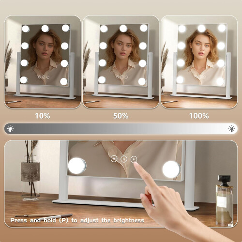 Vanity Mirror with Lights, 3 Color Modes, Touch Control, Detachable 10X Magnification, White 1