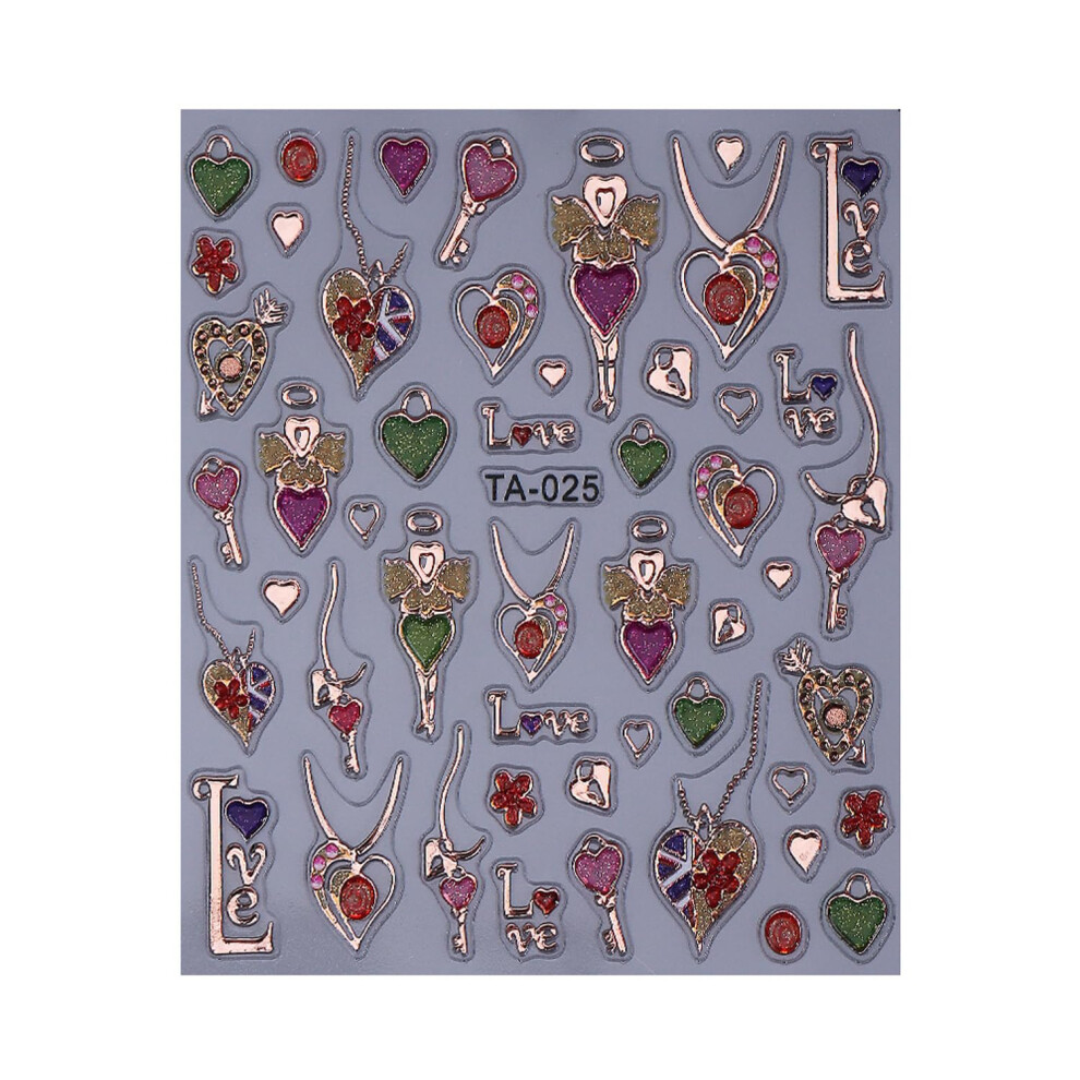 Valentine Nail Stickers 5D Textured Heart Decals for Women DIY Romantic Manicure 2 Sheets