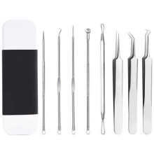 Blackhead Remover Kit 8 Piece Stainless Steel Pimple Extractor Set with Case for Face and Nose