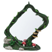 Vintage Vanity Mirror with Handpainted Woodland Design and Mushroom Frame, 6.1' Rectangle Tabletop