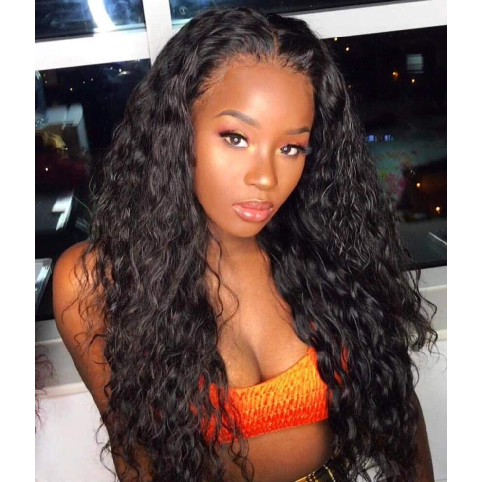 Unisex Black Synthetic Deep Curly Lace Front Wig Long Afro Kinky Curls Natural Bouncy Style For Women
