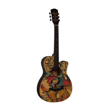 38 Inch Beginner Acoustic Guitar with Graffiti Design, Durable Basswood Body and Smooth Fingerboard