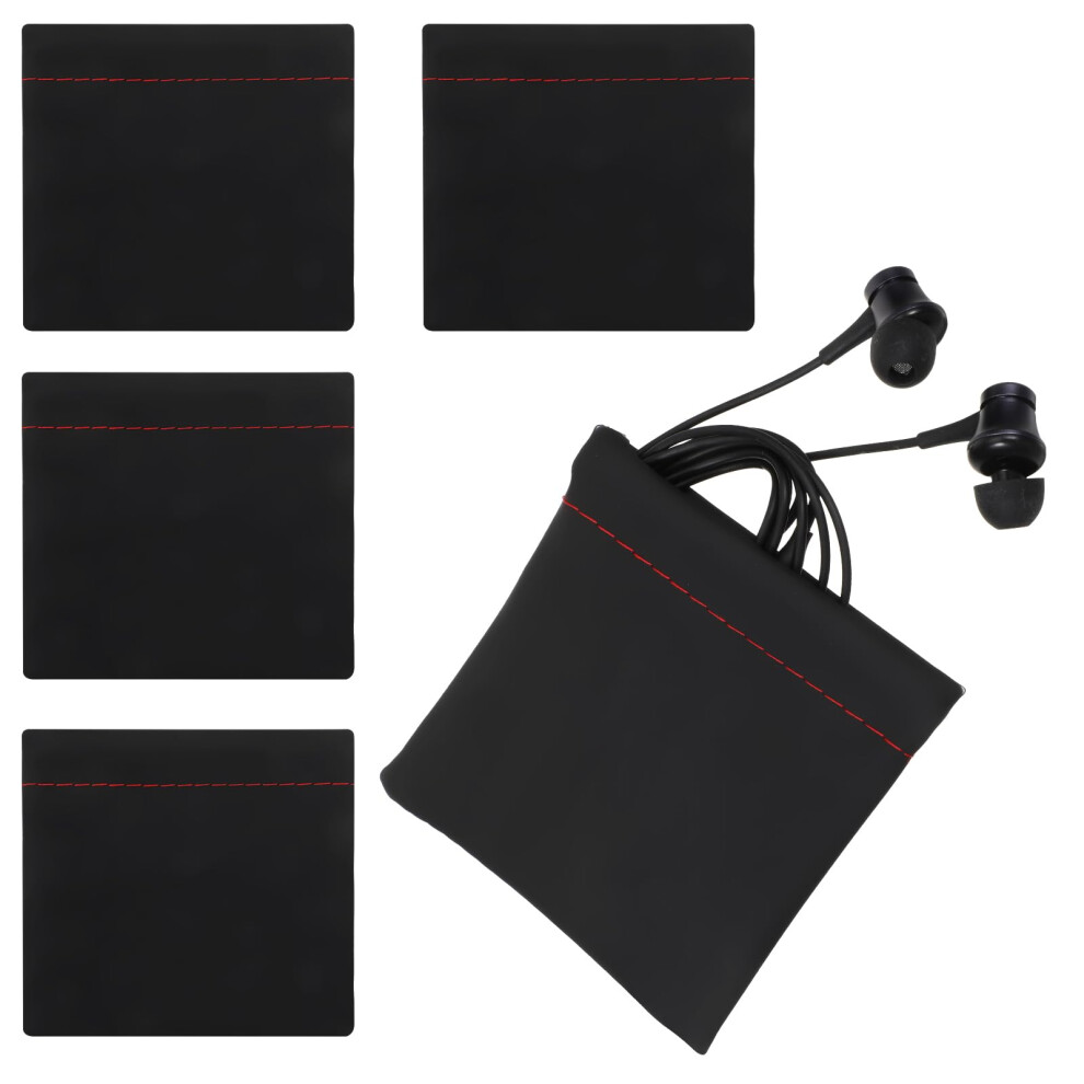Earphone Pouch 6 Pcs Pu Leather Headphone Case Waterproof Spring Closure Multiitem Storage Black 9455672717830