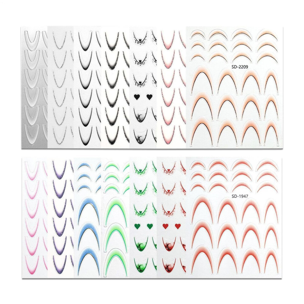 French Tip Nail Stickers for Women, 14 Sheets Gradient Gel Nail Wraps, Easy Peel and LongLasting
