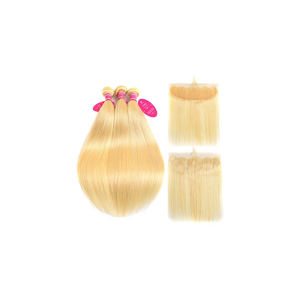 613 Blonde Human Hair Bundles with 13x4 Lace Frontal 9A Brazilian Virgin Extensions 150 Density