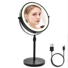 Lighted Makeup Mirror with Adjustable Height, 10X Magnification, USB Rechargeable, 360 Rotation, Black