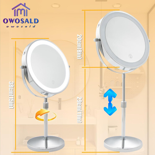 Lighted Makeup Mirror with Adjustable Height, 10X Magnification, USB Rechargeable, 360 Rotation, Black 1