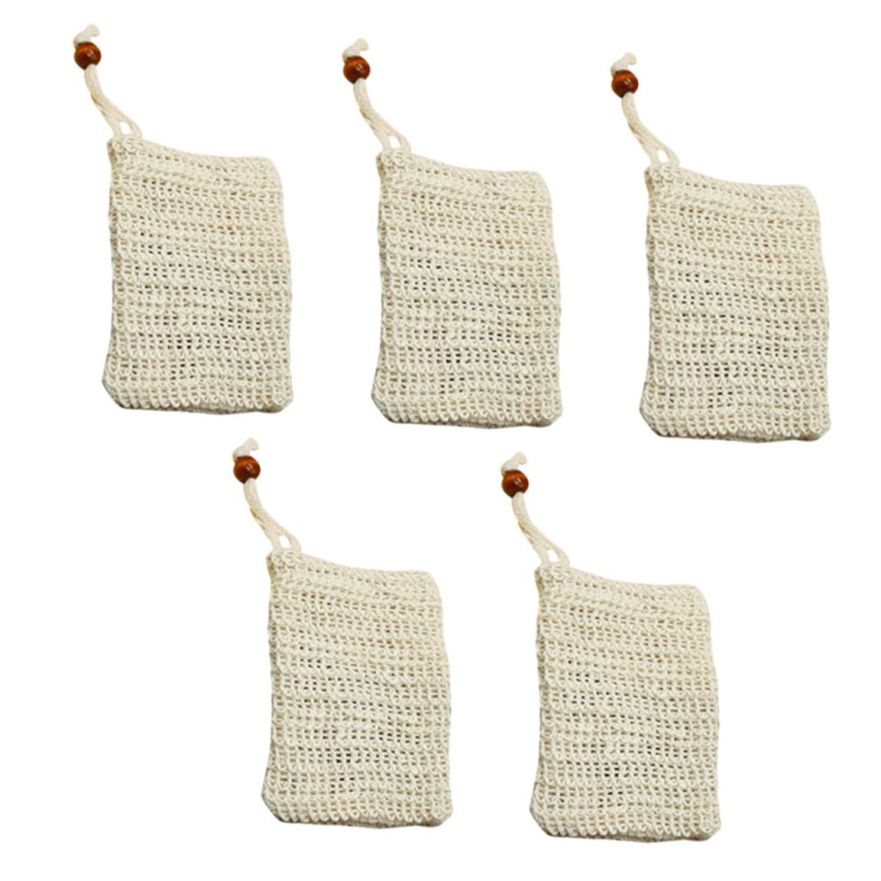5pcs Sisal Soap Saver Bag Exfoliating Mesh Pouch with Hanging Loop for Shower and Face