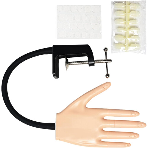 Nail Practice Hand with Adjustable Positioning and Nail Tips, Flexible Mannequin Hand for Training 1