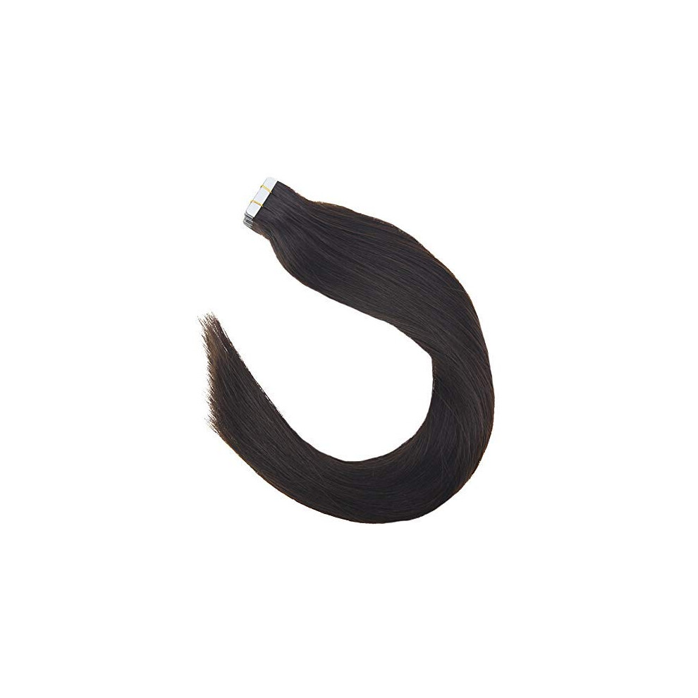 Unisex Brown 18 Inch Dark Tape In Hair Extensions Remy Human Hair Silky Straight Seamless Skin Weft 10Pcs