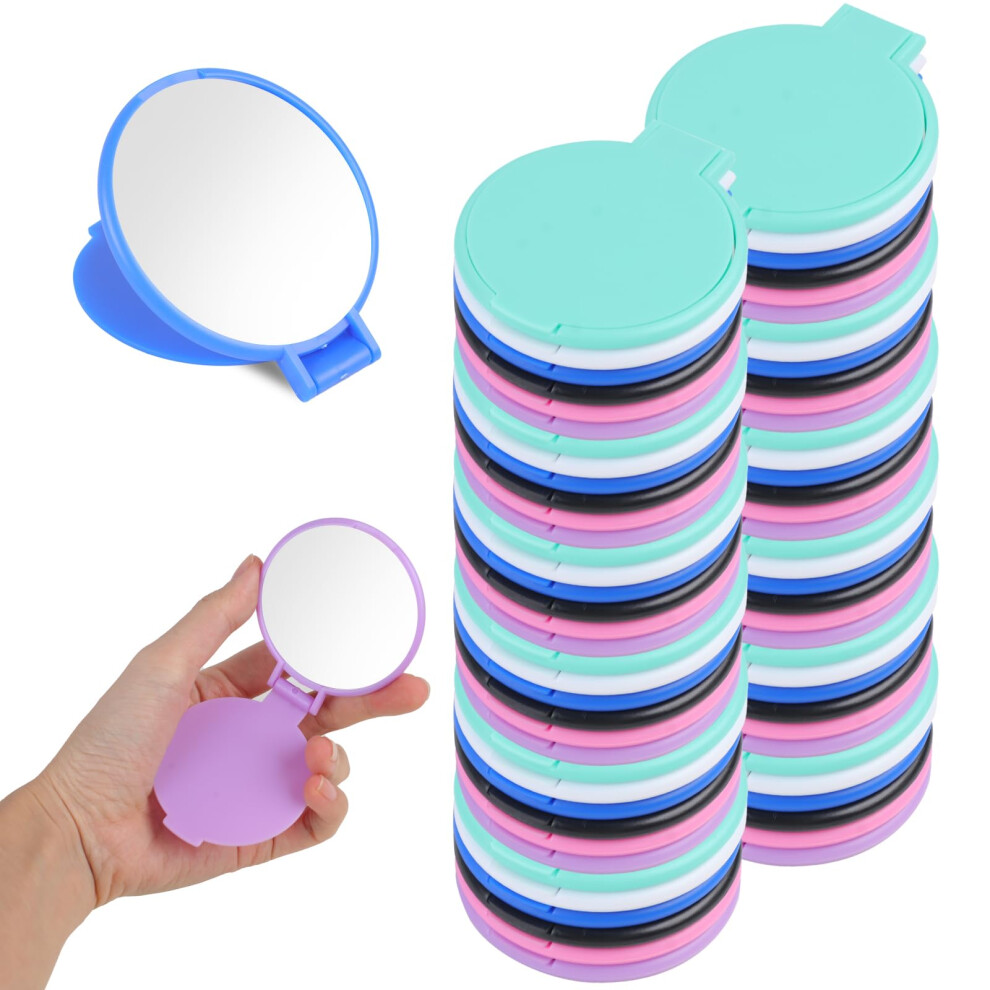 50 Pack Compact Mirrors for Women Bulk Round Folding Travel Makeup Mirror MultiColor Purse Size