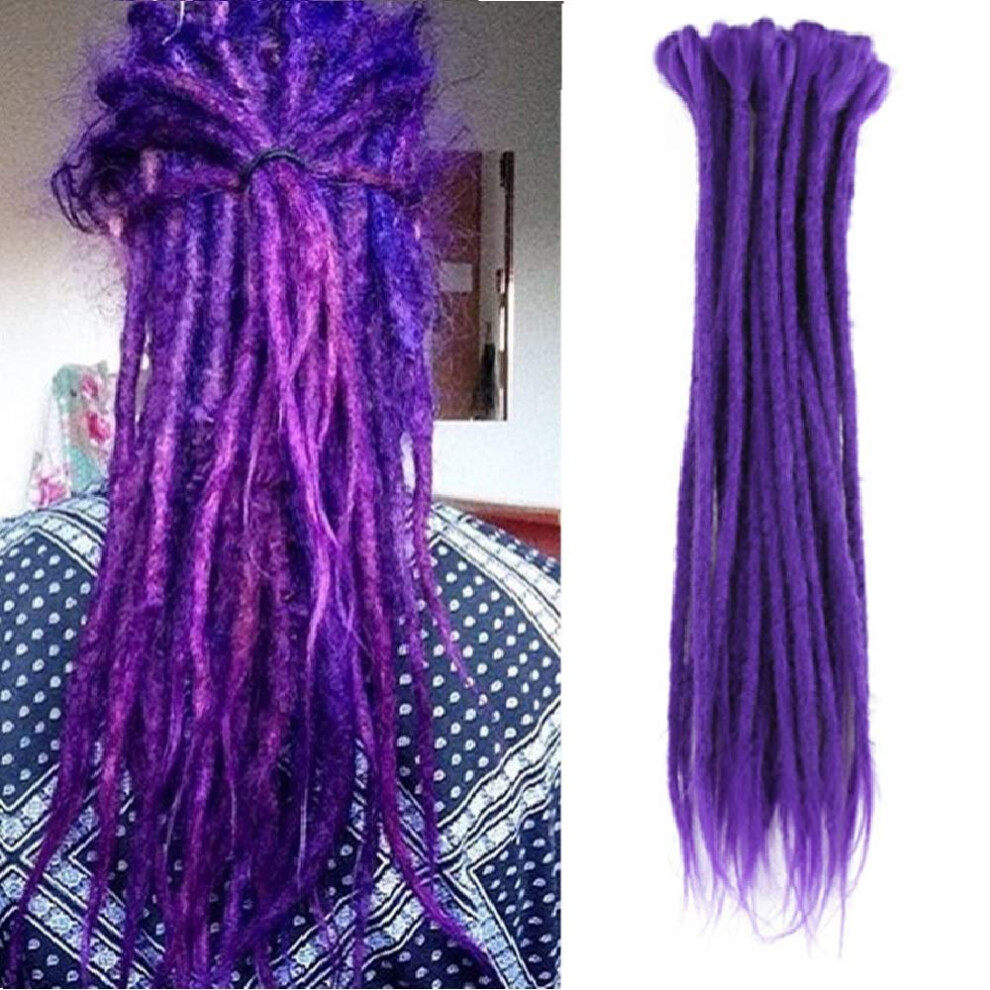 Unisex Purple 20 Inch Synthetic Dreadlock Extensions Handmade Crochet Braiding Hair With Beads