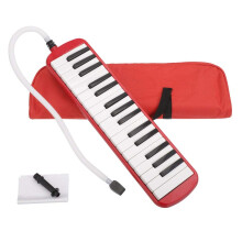 32 Key Piano Style Melodica Keyboard with 2 Mouthpieces and Carrying Bag, Red Beginner Instrument