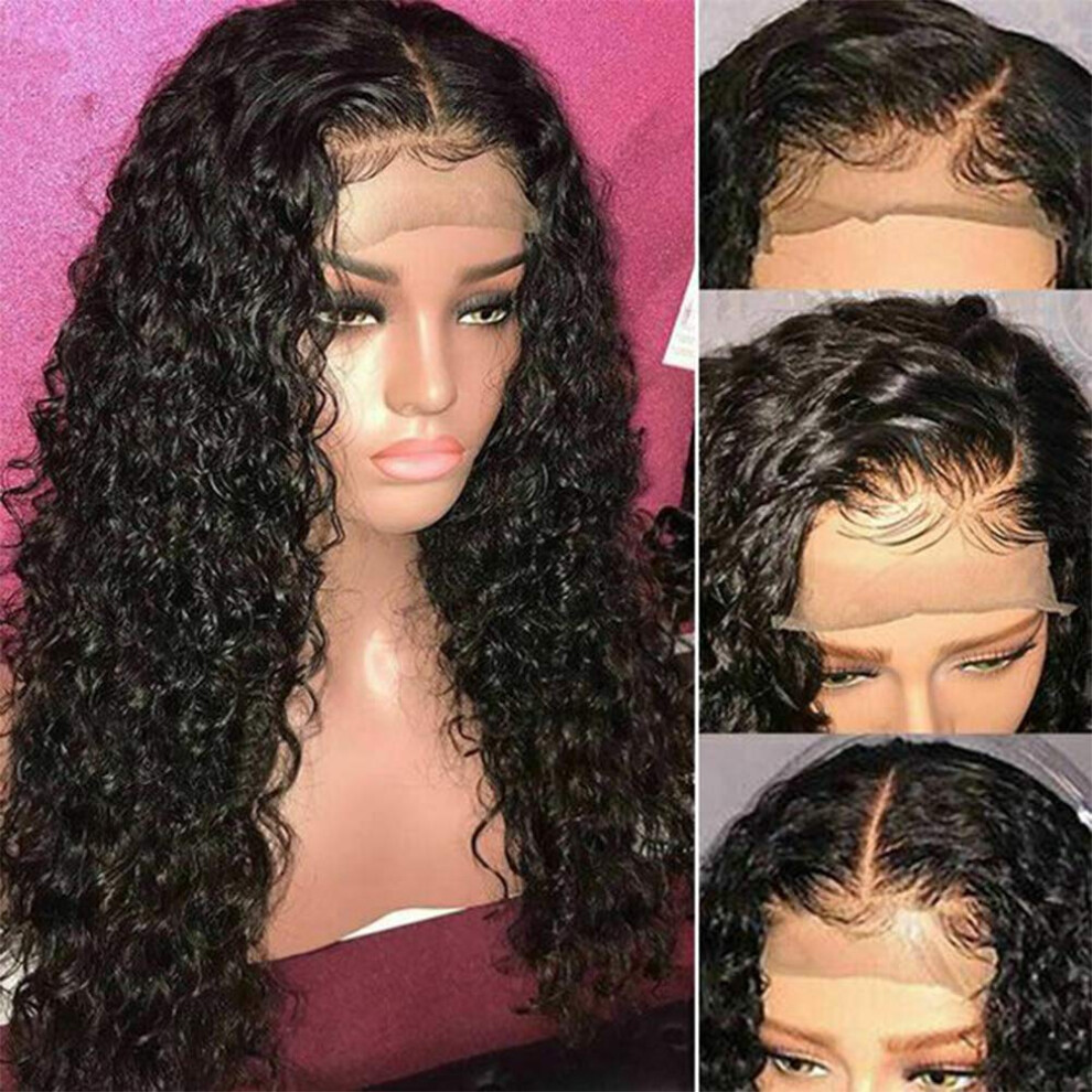 Unisex 13X6 Curly Lace Front Human Hair Wig 24 Inch Brazilian Virgin Preplucked Hairline Deep Part 150% Density