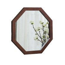 Rustic Farmhouse Wall Mirror with Walnut Brown Wooden Frame, Silver HD Glass for Bathroom and Living Room Decor