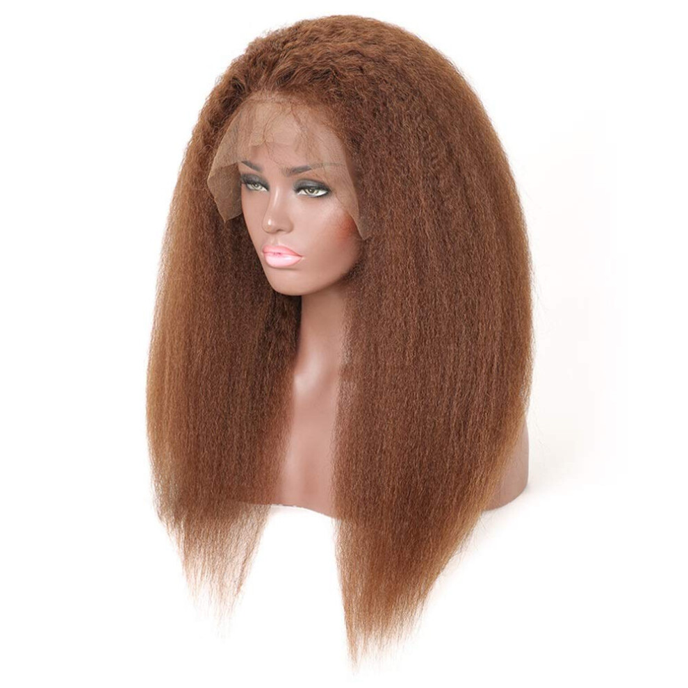 Unisex Black 26 Inch Kinky Straight Lace Front Wig For Women 13X4 Glueless Pre Plucked Brazilian Remy Hair