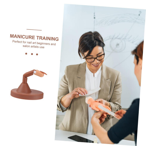 Fake Nail Practice Hand with Base, Flexible Joints, Reusable Manicure Training Tool for Beginners 1