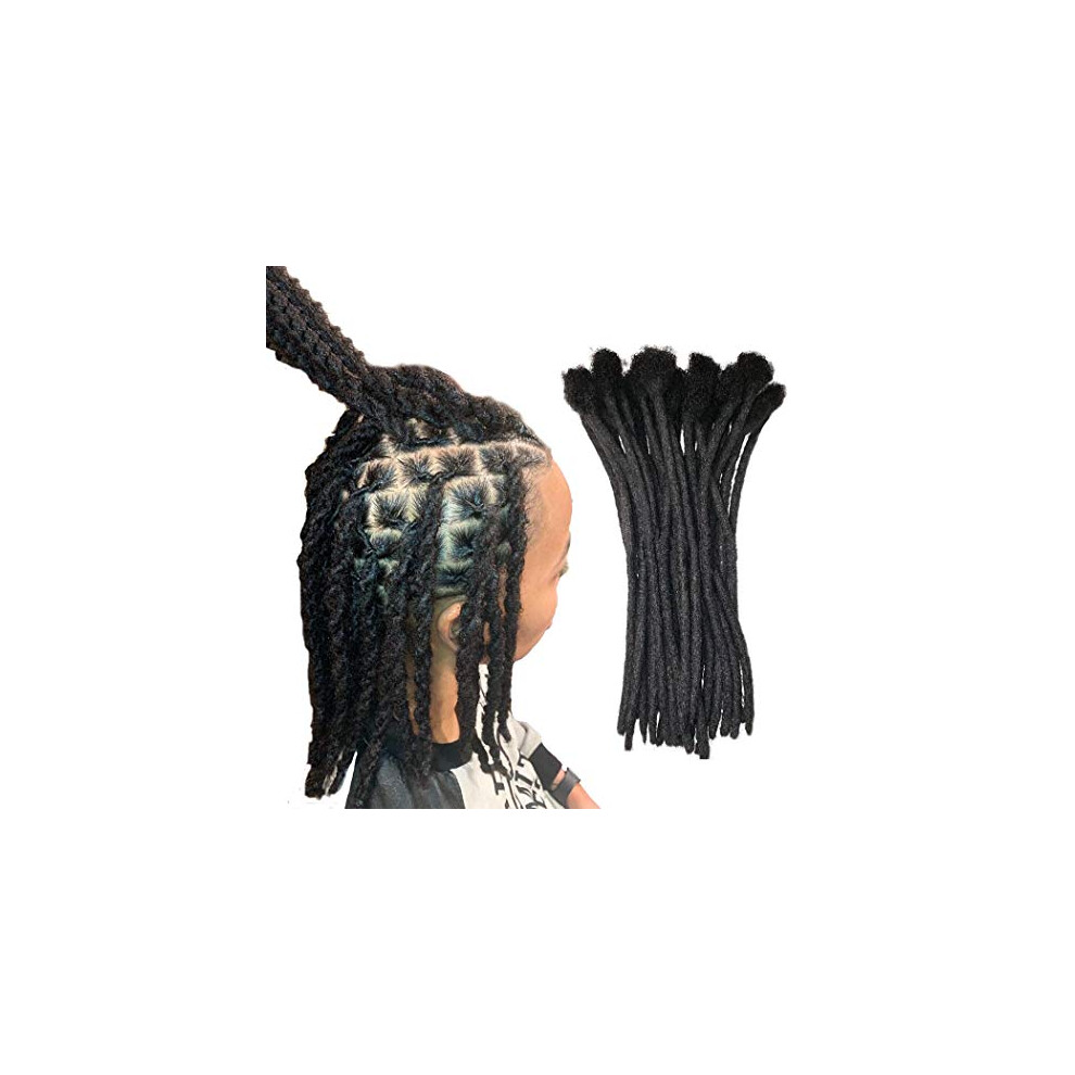 Unisex Black Human Hair Dreadlock Extensions 12 Inch Small 0.4Cm Locs Natural 30 Strands Authentic Texture