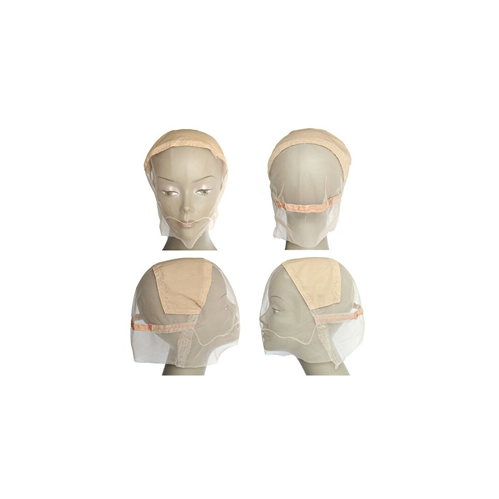 Medium Size Beige Lace Wig Cap 3pcs, Adjustable Breathable Wig Making Caps for Sewing