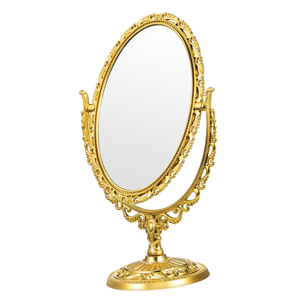 Elegant European Style Double Sided Oval Makeup Mirror, 360 Rotating Vanity Mirror for Home Decor