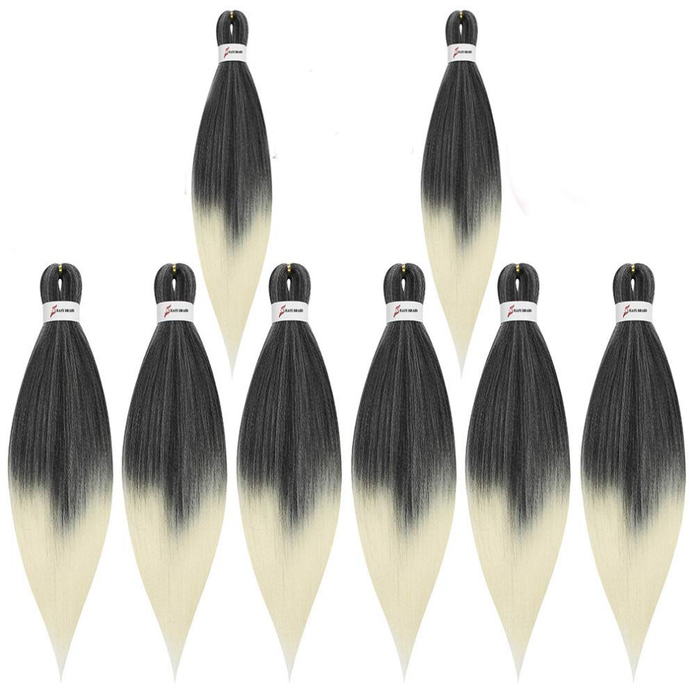 Unisex Black Ombre Prestretched Braiding Hair 20 Inch To Blonde Yaki Synthetic Soft Itch 8Pcs