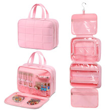 Travel Hanging Toiletry Bag with Makeup and Jewelry Organizer, Waterproof DualSided Pink Design