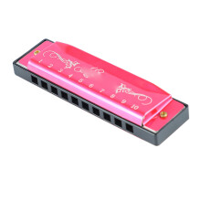 Harmonica for Beginners 10 Hole Durable Metal Build with Case for Kids and Travel Rose Red