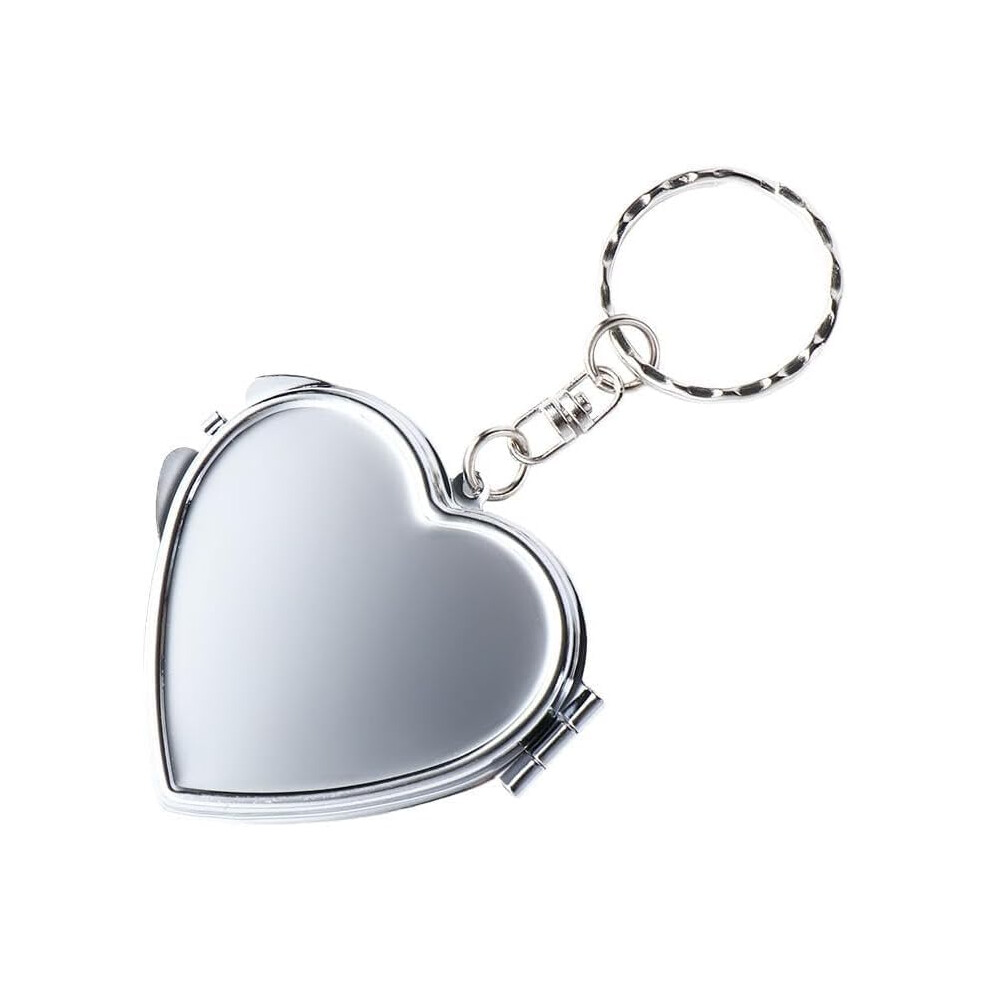 Heart Shaped Compact Mirror with Keychain, Metal Pocket Mirror with Dual Surfaces for Travel