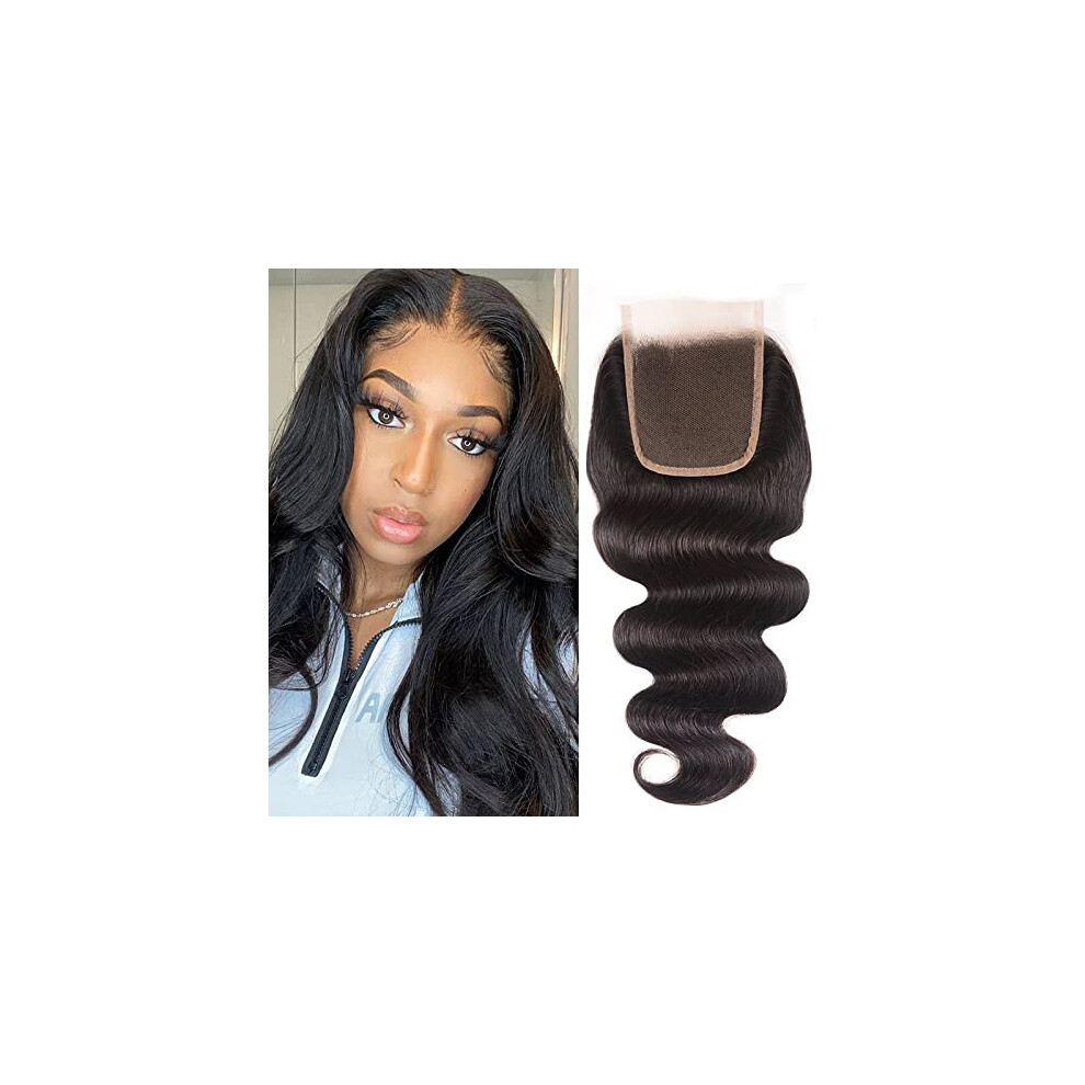 Brazilian Body Wave 3.5x4 Swiss Lace Closure 16 Inch Virgin Remy Hair Middle Part Natural Black