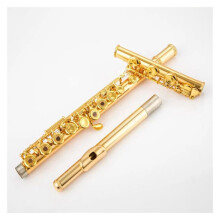 Gold Plated Flute 17 Key C Tune Open Hole Flute with Case for Beginner and Intermediate Players
