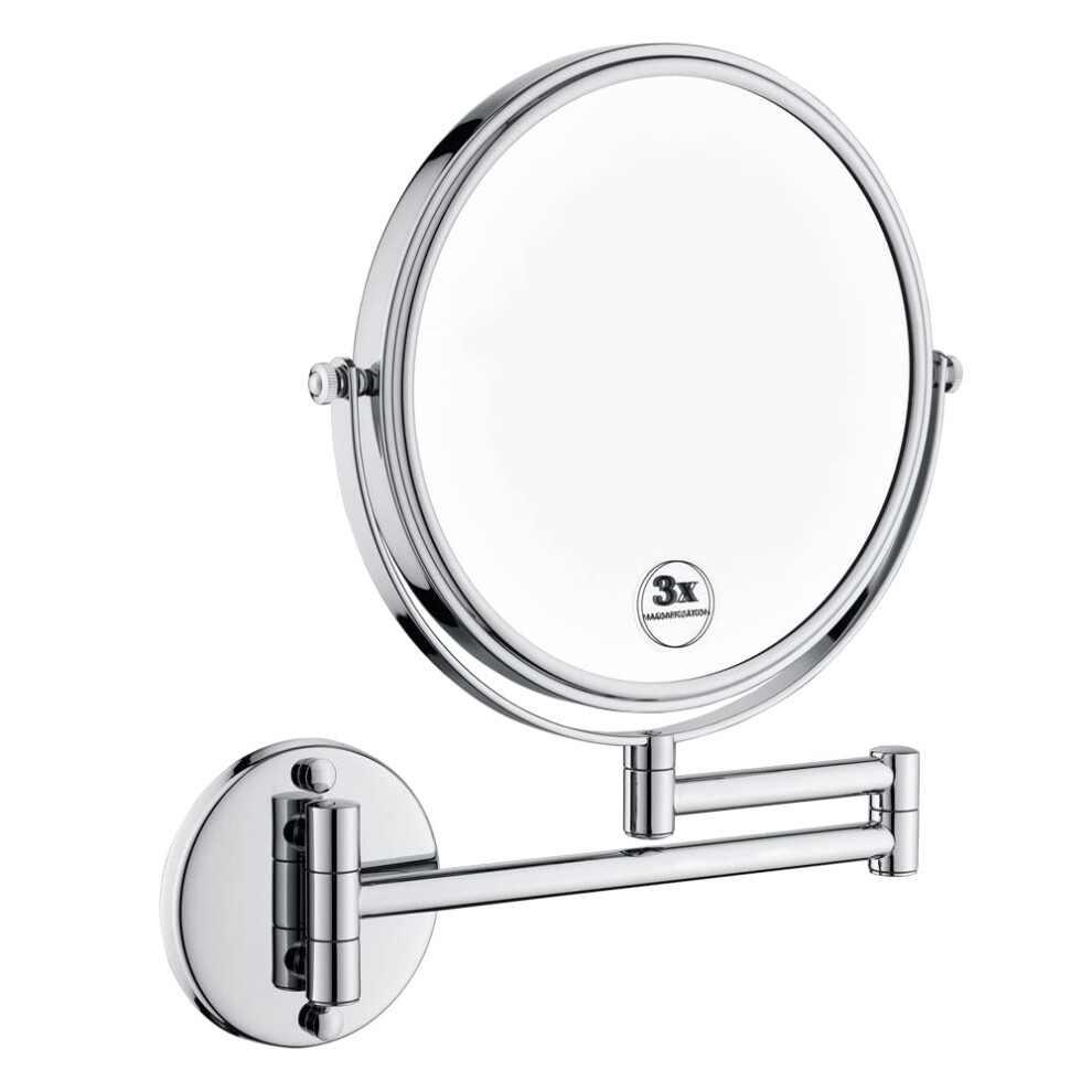 TwoSided LED Wall Mounted Makeup Mirror 1X 3X Magnification 360 Rotation Extendable Arm