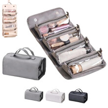 Travel Toiletry Bag Waterproof Leather with Large Capacity and Detachable Compartments, Grey