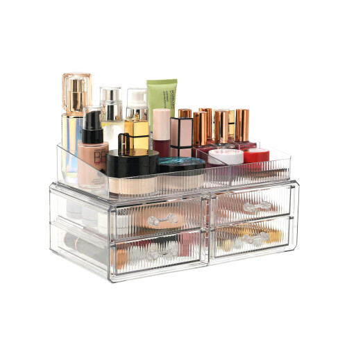 Acrylic Storage Drawers with Stackable Clear Design for Makeup and Bathroom Vanity Organizer